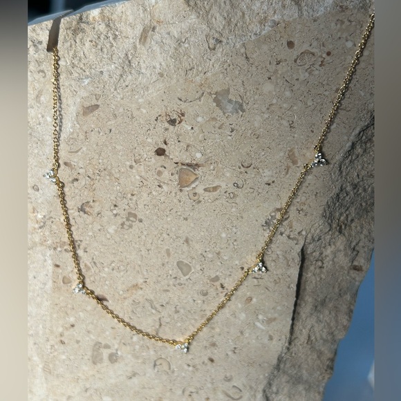 Edelweiss Sterling Silver or 14k Gold-Plated Necklace with CZ flower clusters - Picture 9 of 13